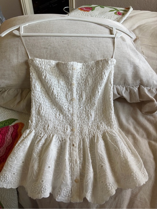 Olivaceous Tops - Olivaceous White Eyelet Smocked Peplum Tank